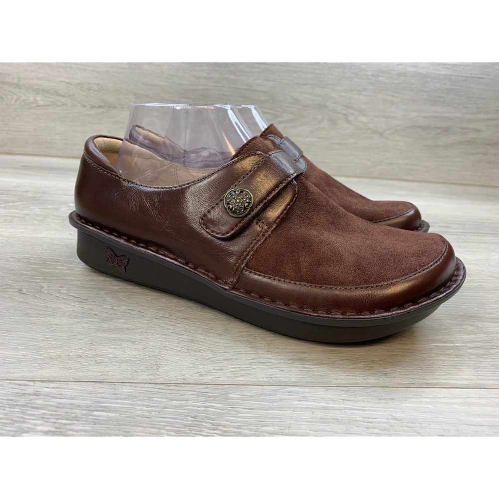 Alegria Brenna Brown Leather Suede Slip On Clog Shoes Women's US 9-9.5